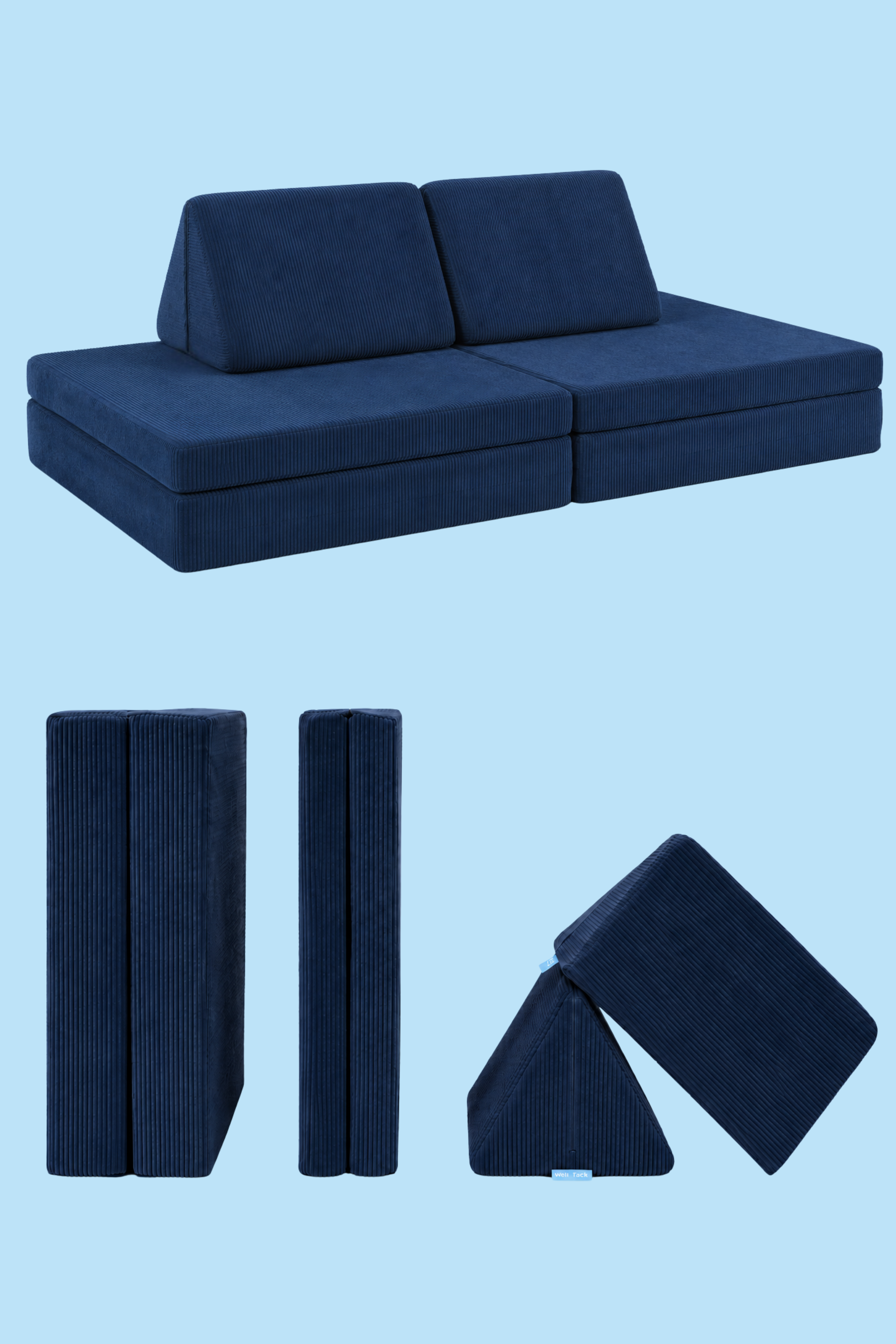 Funbed Sofa Çocuk Oyun Koltuğu, Modüler Katlanır Yatak ve Oyun Minderi Seti, Süngerli Güvenli Çocuk Kanepe
