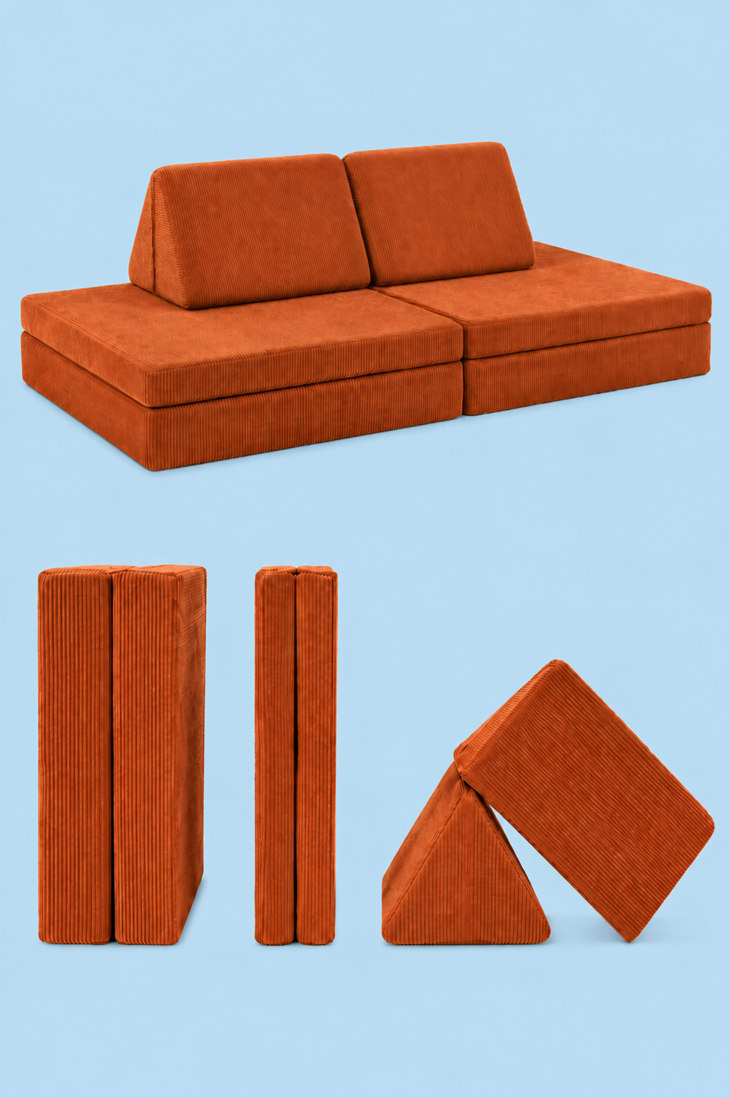 Funbed Sofa Çocuk Oyun Koltuğu, Modüler Katlanır Yatak ve Oyun Minderi Seti, Süngerli Güvenli Çocuk Kanepe