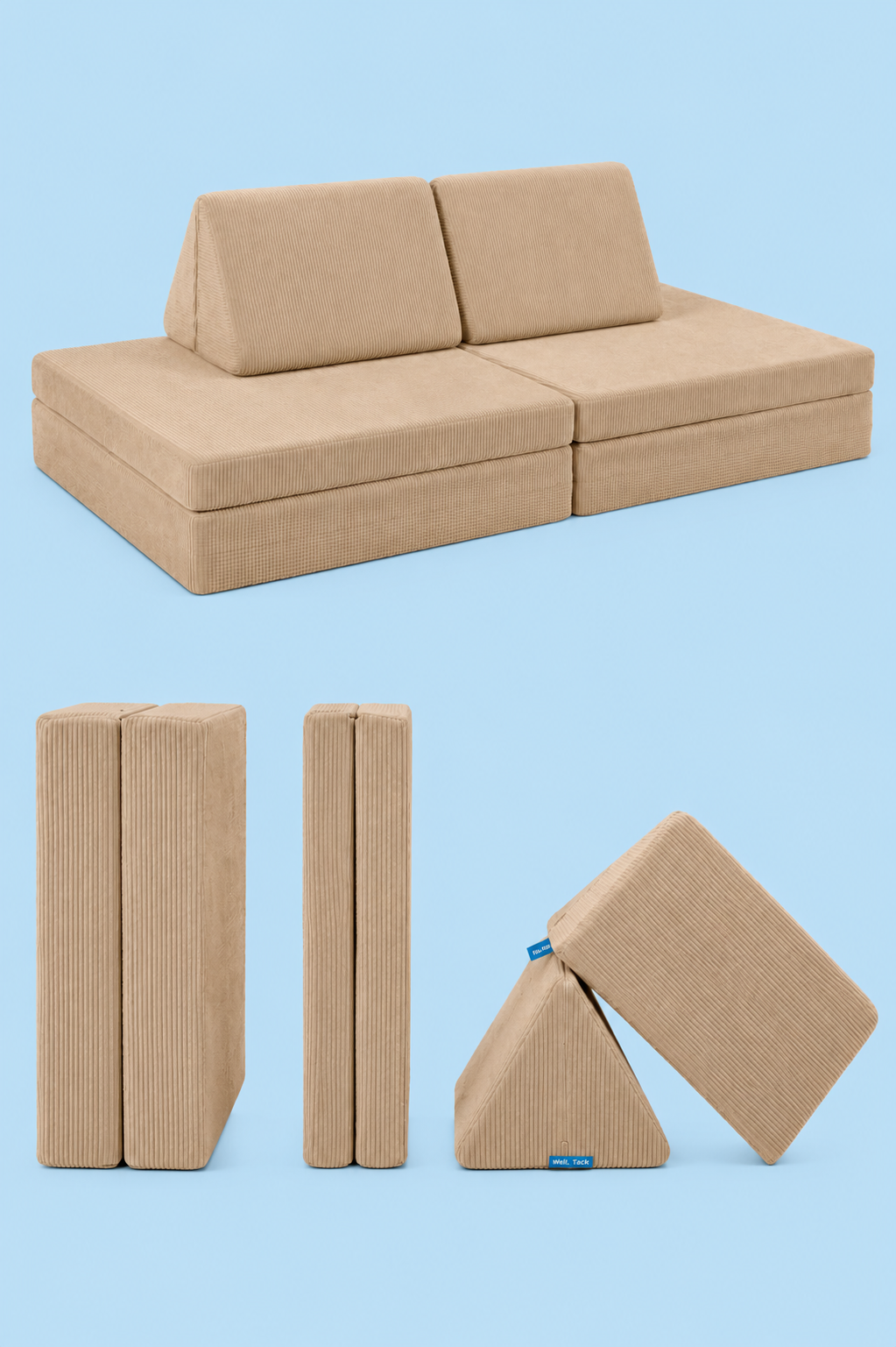 Funbed Sofa Çocuk Oyun Koltuğu, Modüler Katlanır Yatak ve Oyun Minderi Seti, Süngerli Güvenli Çocuk Kanepe
