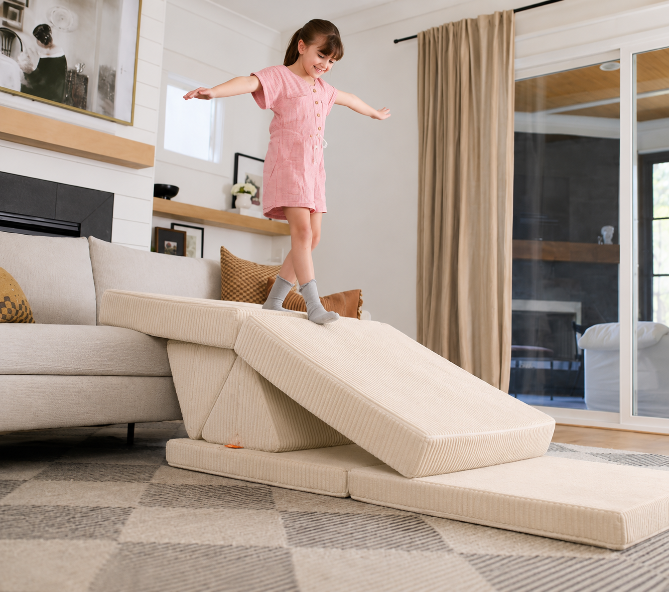 Funbed Sofa Çocuk Oyun Koltuğu, Modüler Katlanır Yatak ve Oyun Minderi Seti, Süngerli Güvenli Çocuk Kanepe