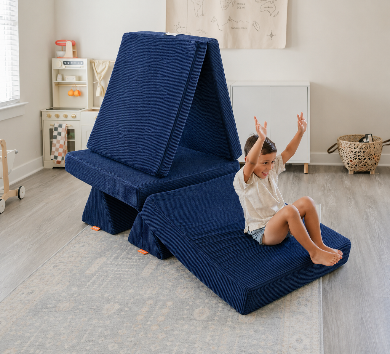 Funbed Sofa Çocuk Oyun Koltuğu, Modüler Katlanır Yatak ve Oyun Minderi Seti, Süngerli Güvenli Çocuk Kanepe