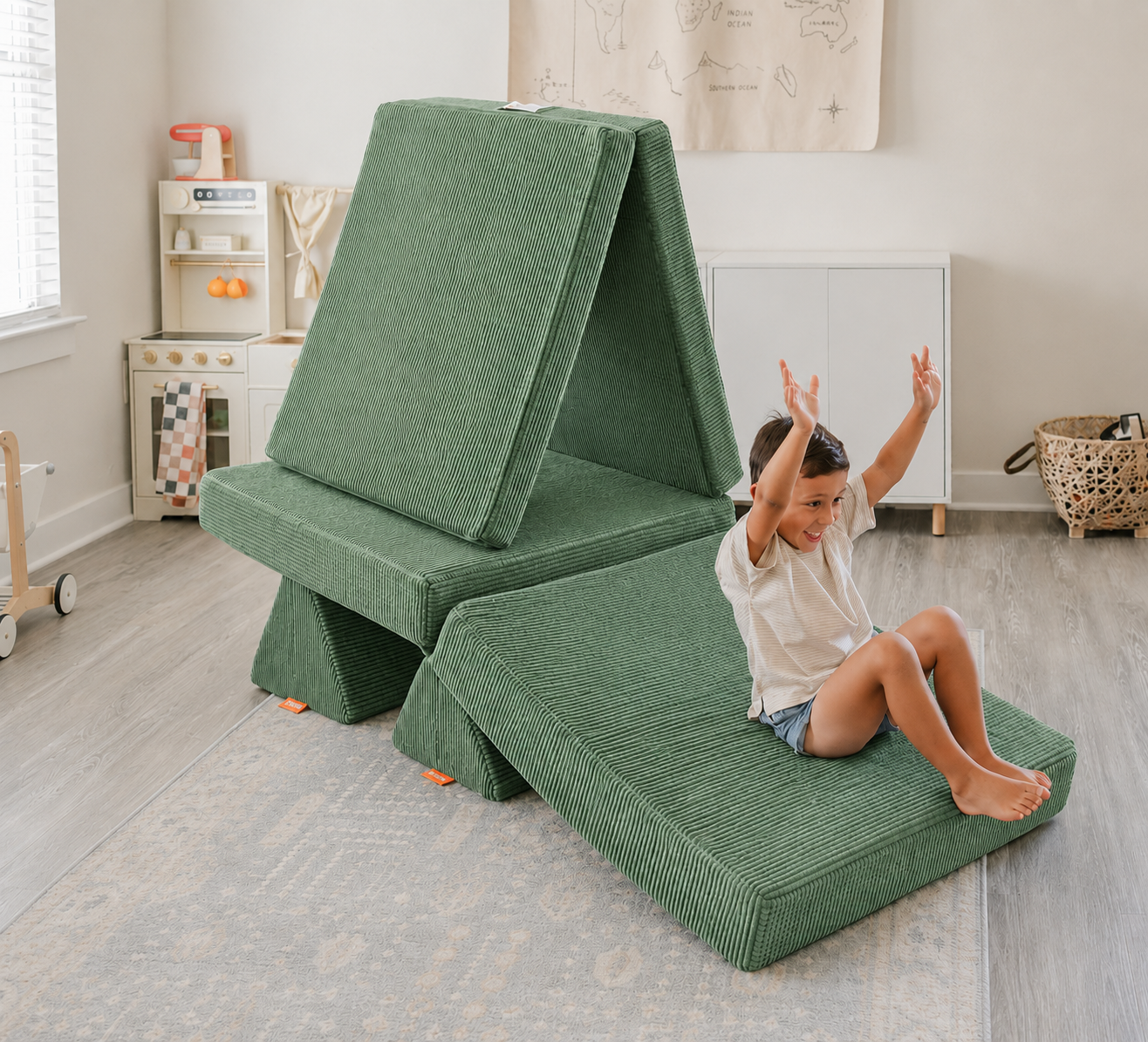 Funbed Sofa Çocuk Oyun Koltuğu, Modüler Katlanır Yatak ve Oyun Minderi Seti, Süngerli Güvenli Çocuk Kanepe