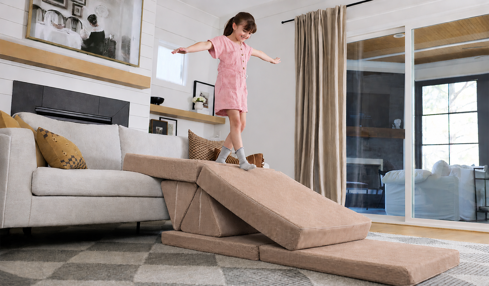 Funbed Sofa Çocuk Oyun Koltuğu, Modüler Katlanır Yatak ve Oyun Minderi Seti, Süngerli Güvenli Çocuk Kanepe