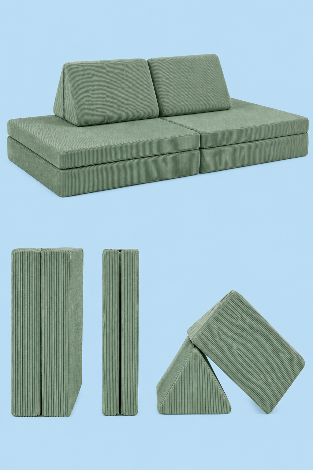 Funbed Sofa Çocuk Oyun Koltuğu, Modüler Katlanır Yatak ve Oyun Minderi Seti, Süngerli Güvenli Çocuk Kanepe