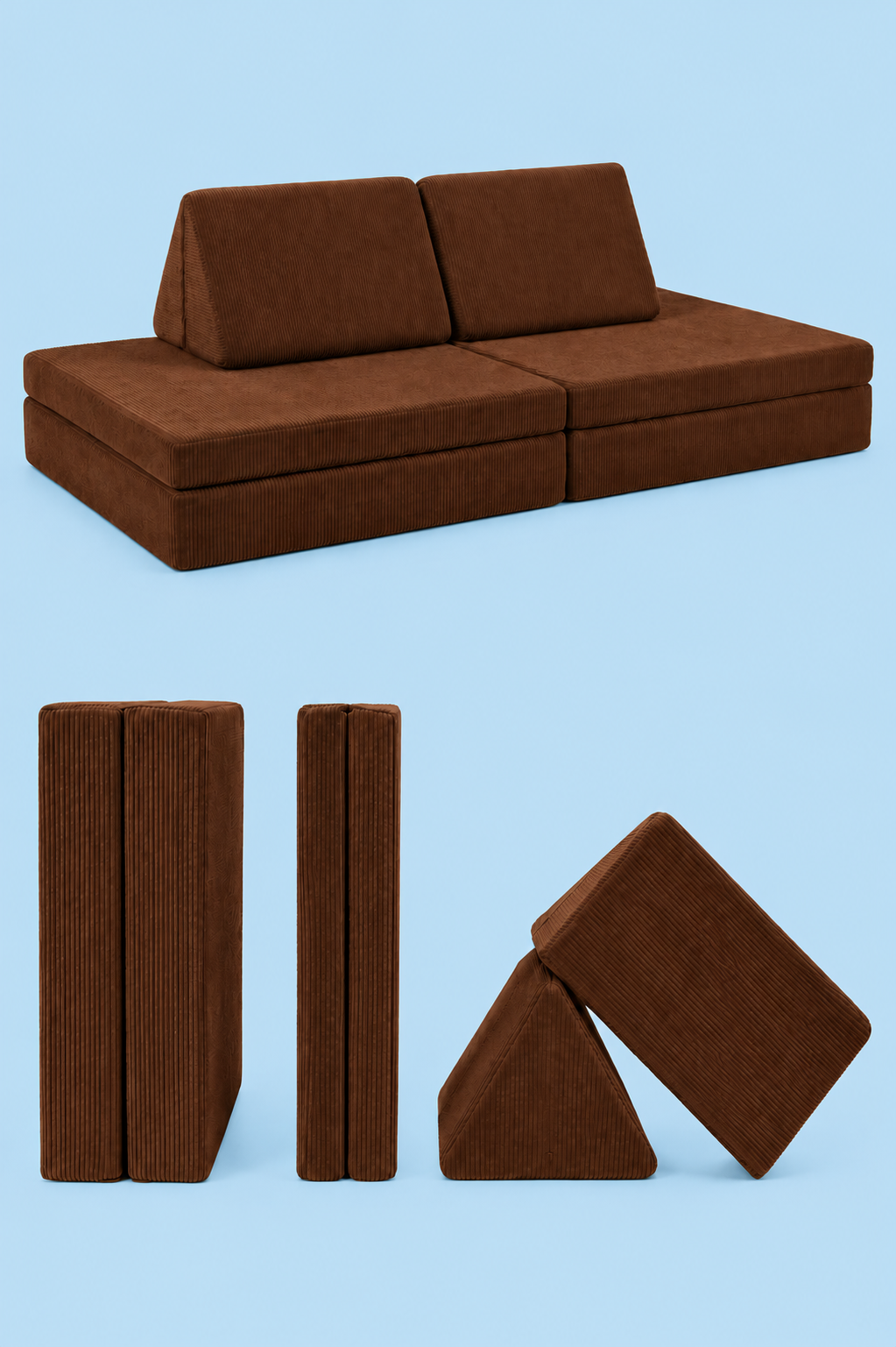 Funbed Sofa Çocuk Oyun Koltuğu, Modüler Katlanır Yatak ve Oyun Minderi Seti, Süngerli Güvenli Çocuk Kanepe