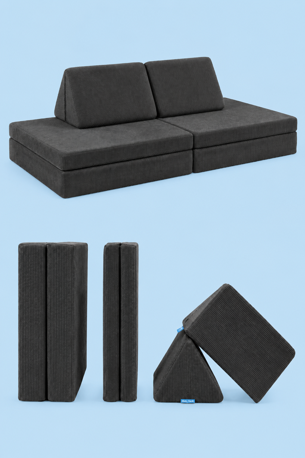 Funbed Sofa Çocuk Oyun Koltuğu, Modüler Katlanır Yatak ve Oyun Minderi Seti, Süngerli Güvenli Çocuk Kanepe